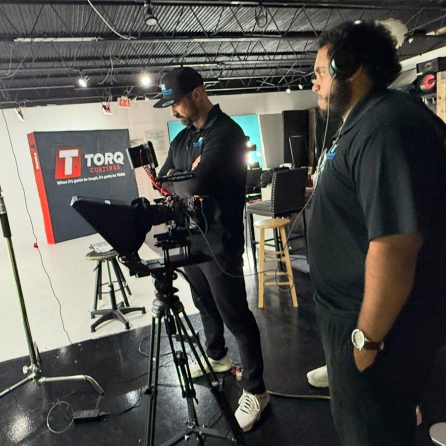 Blue Collar Media Group crew on location with a client